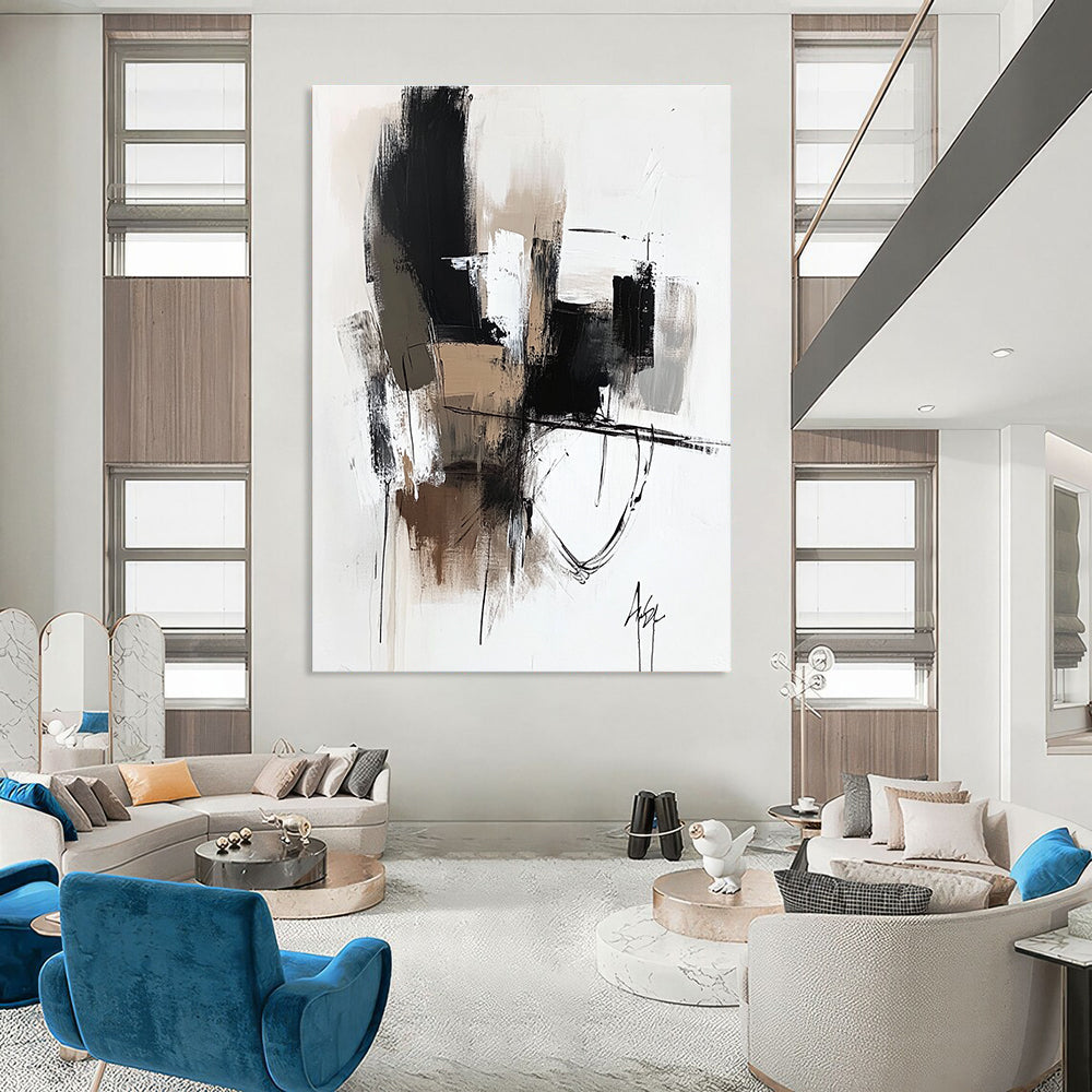 Monochrome Geometric Abstract Painting for Corporate Reception Areas GAB1236