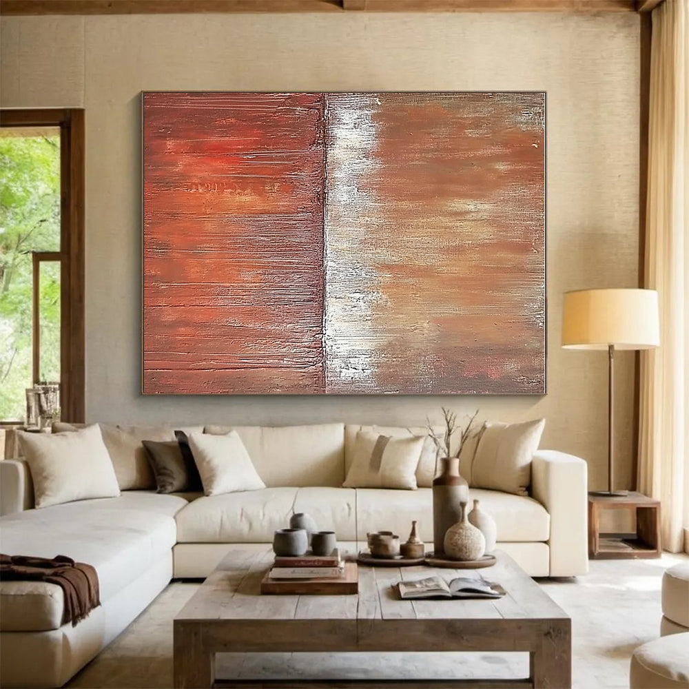 Brown and White Textured Divide Abstract Painting with Earthy Warmth WINK029