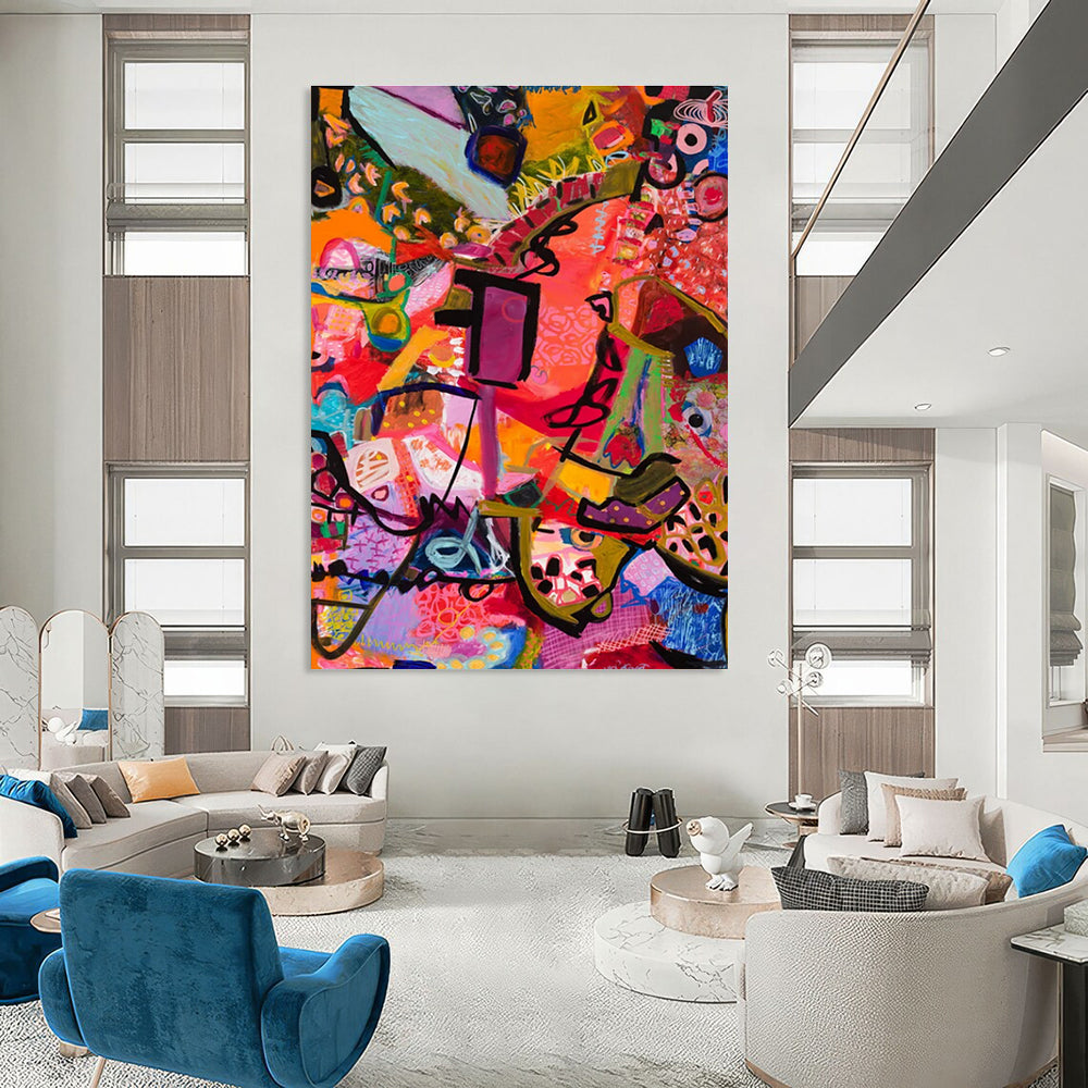 Dynamic Repeated Pink Abstract Painting for Modern Decor HENG295