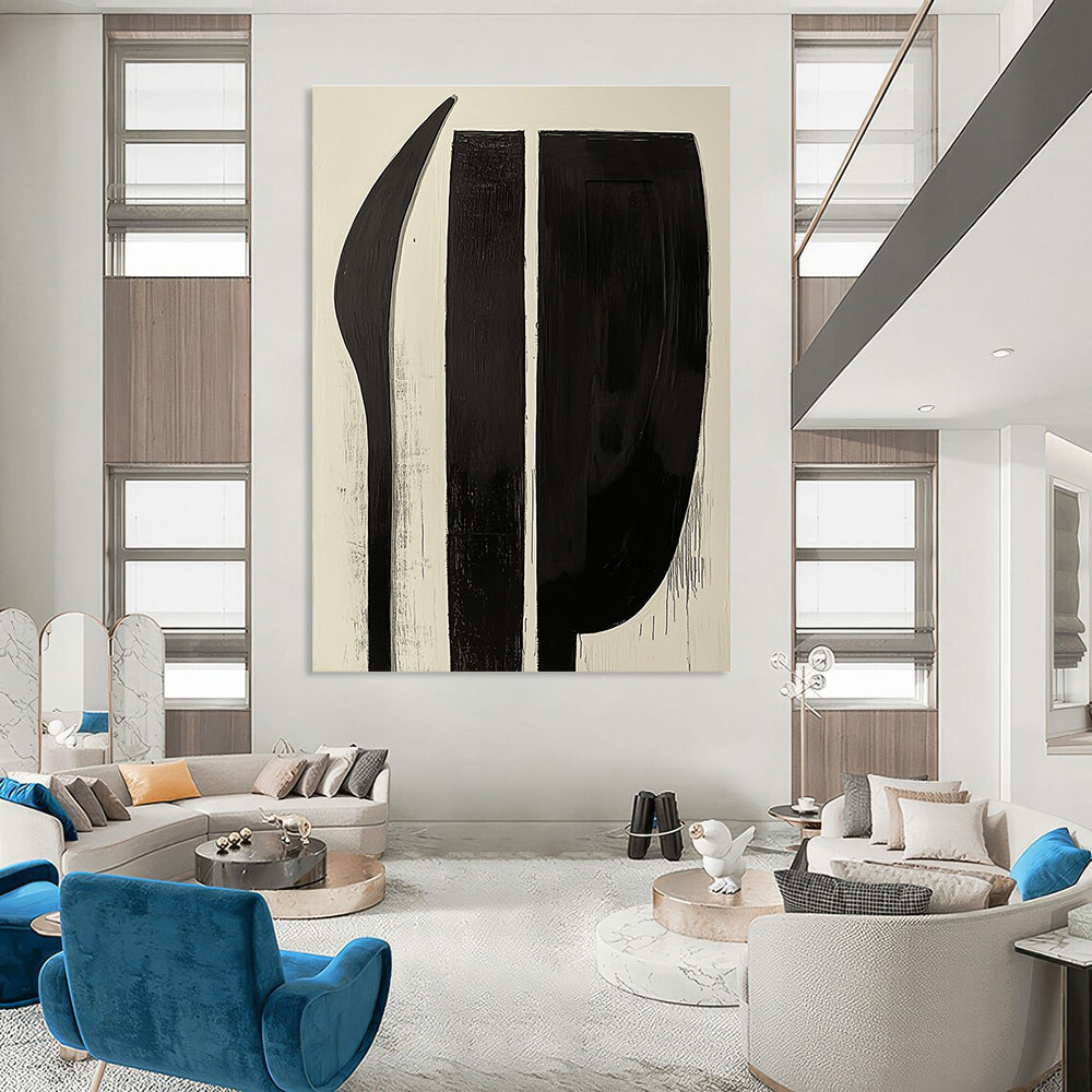 Black and White Shapes Minimalist Graphic Abstract Painting GAB0298