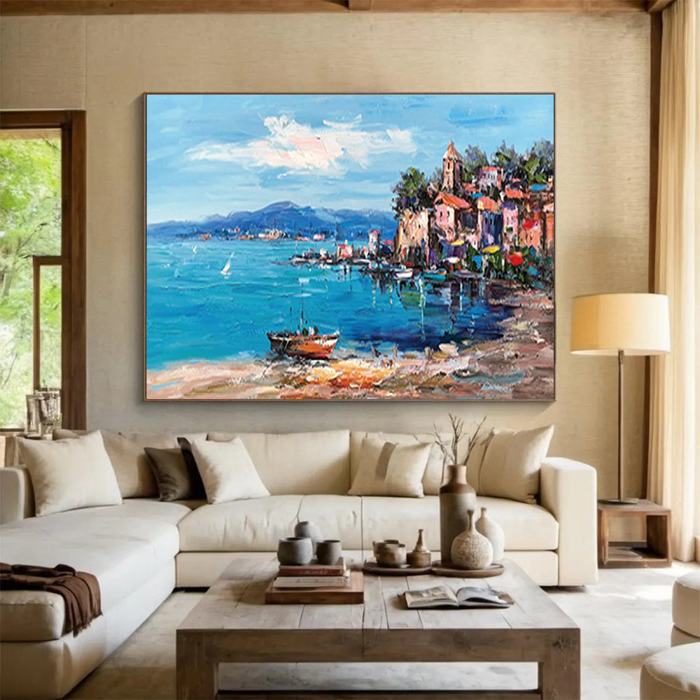 Coastal Town Abstract Painting for Nautical - Inspired Living Areas YHT230