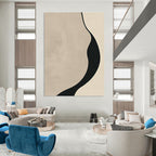 Curved Black and Beige Shape Abstract Painting for Monochrome - Themed Bedrooms GAB1364