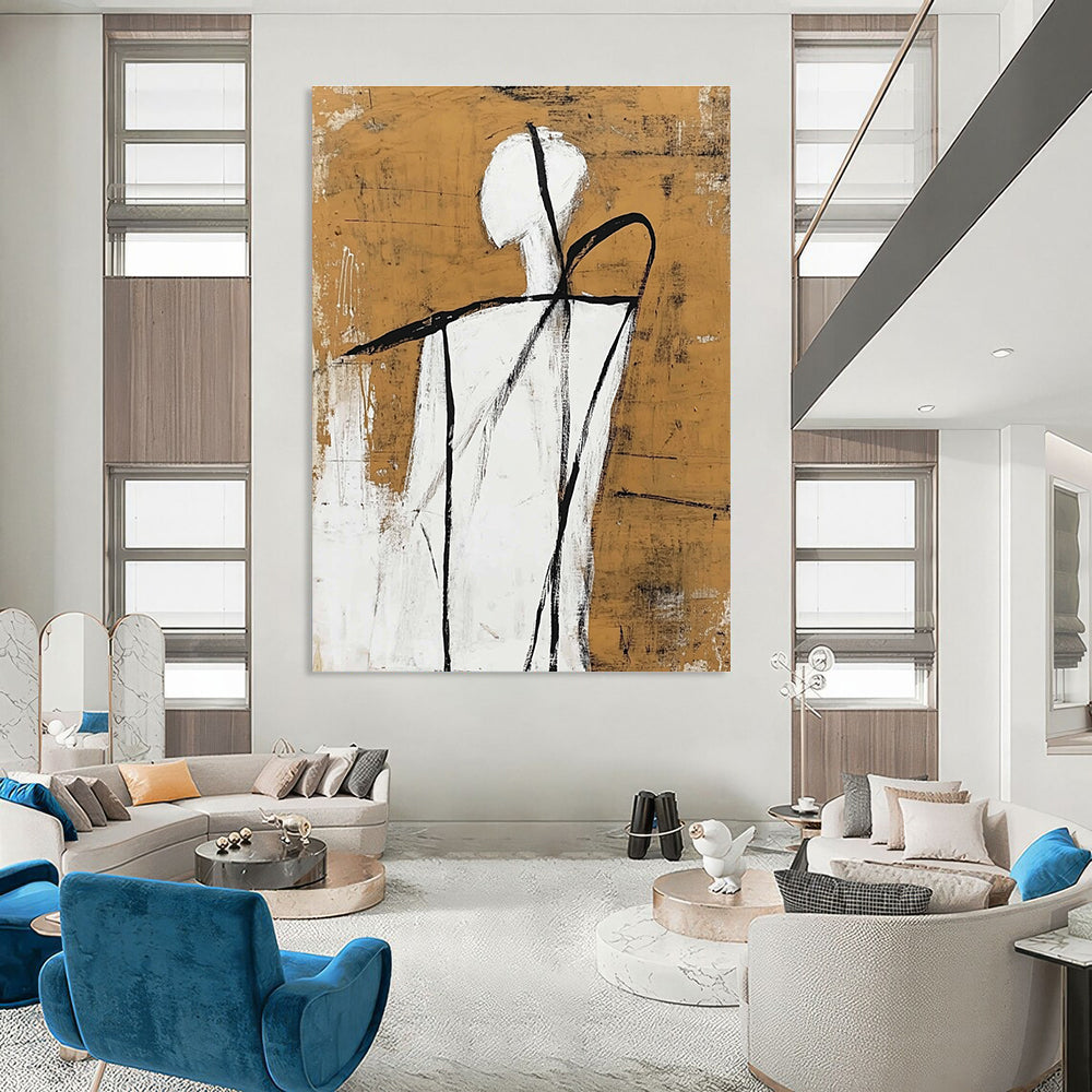 Minimalist Figure Abstract - Introspective Line Art Abstract Painting GAB0486