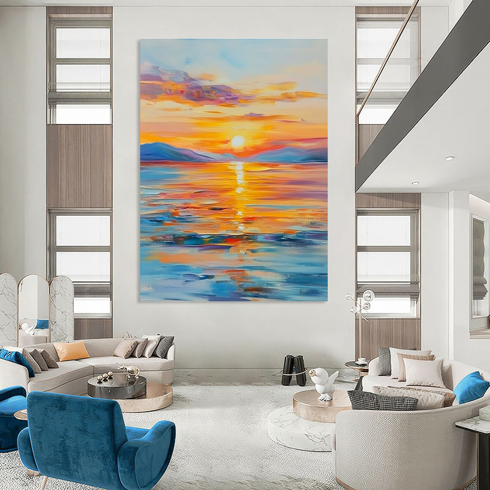 Vivid Sunset Sea Abstract Painting with Radiant Hues GAB0010