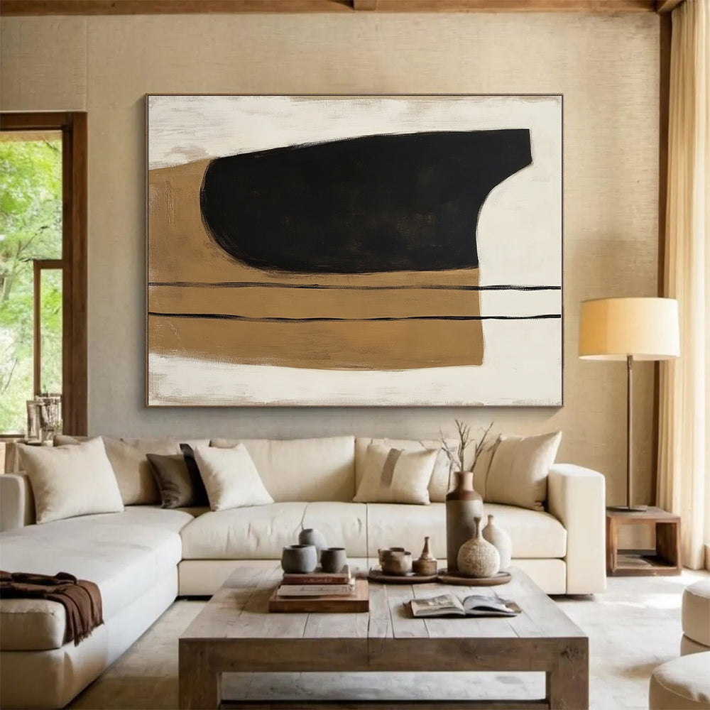 Black and Beige Organic Shapes Abstract Painting with Minimalist Grace WINK225