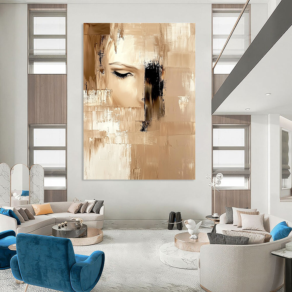 Fragmented Face in Neutrals - Introspective Abstract Figurative Art GAB0447