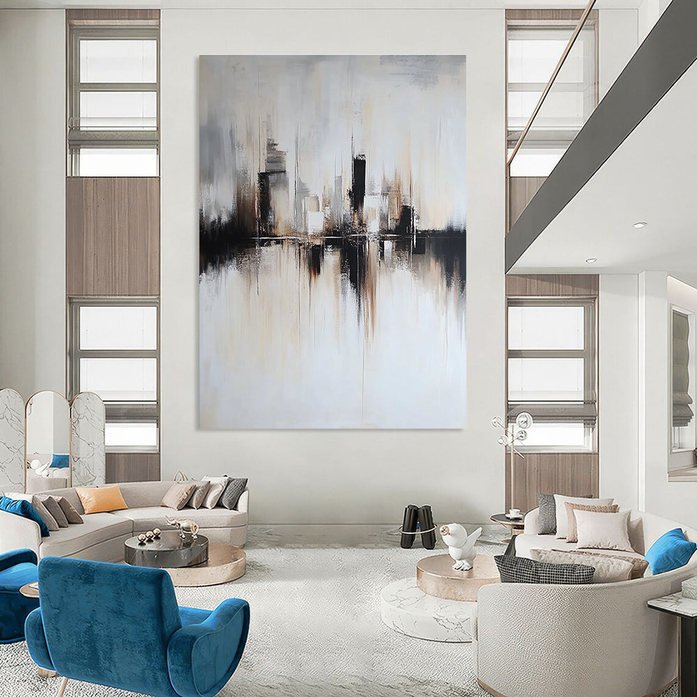 Monochrome Cityscape Abstract Painting for Urban - Themed Lofts GAB1397
