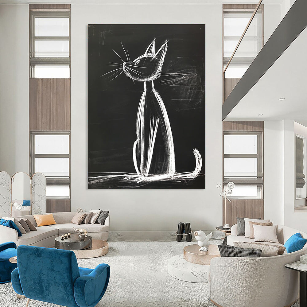 Chalk Cat Drawing Playful Street - Art - Inspired Abstract Painting GAB0342