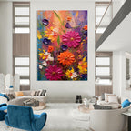 Textured Floral Abstraction Painting for Vibrant Living Spaces HENG430
