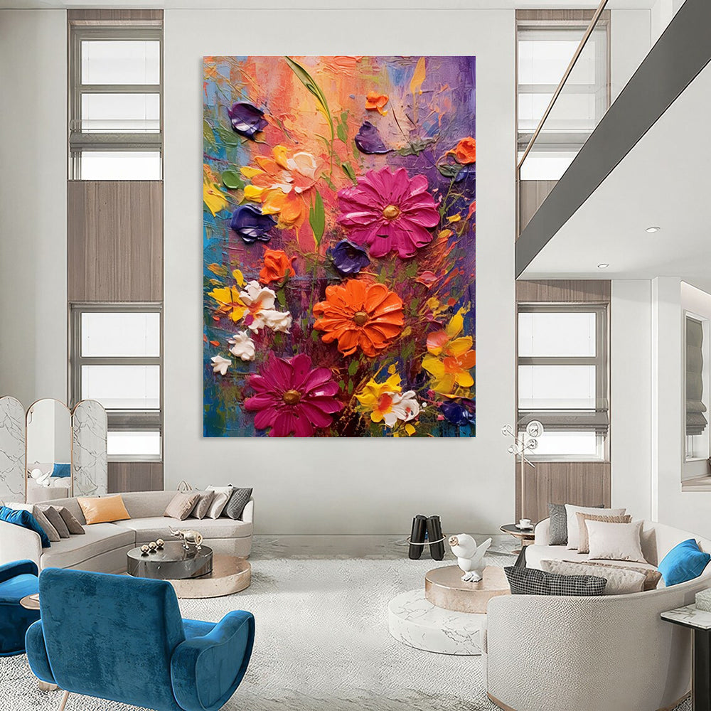 Textured Floral Abstraction Painting for Vibrant Living Spaces HENG430