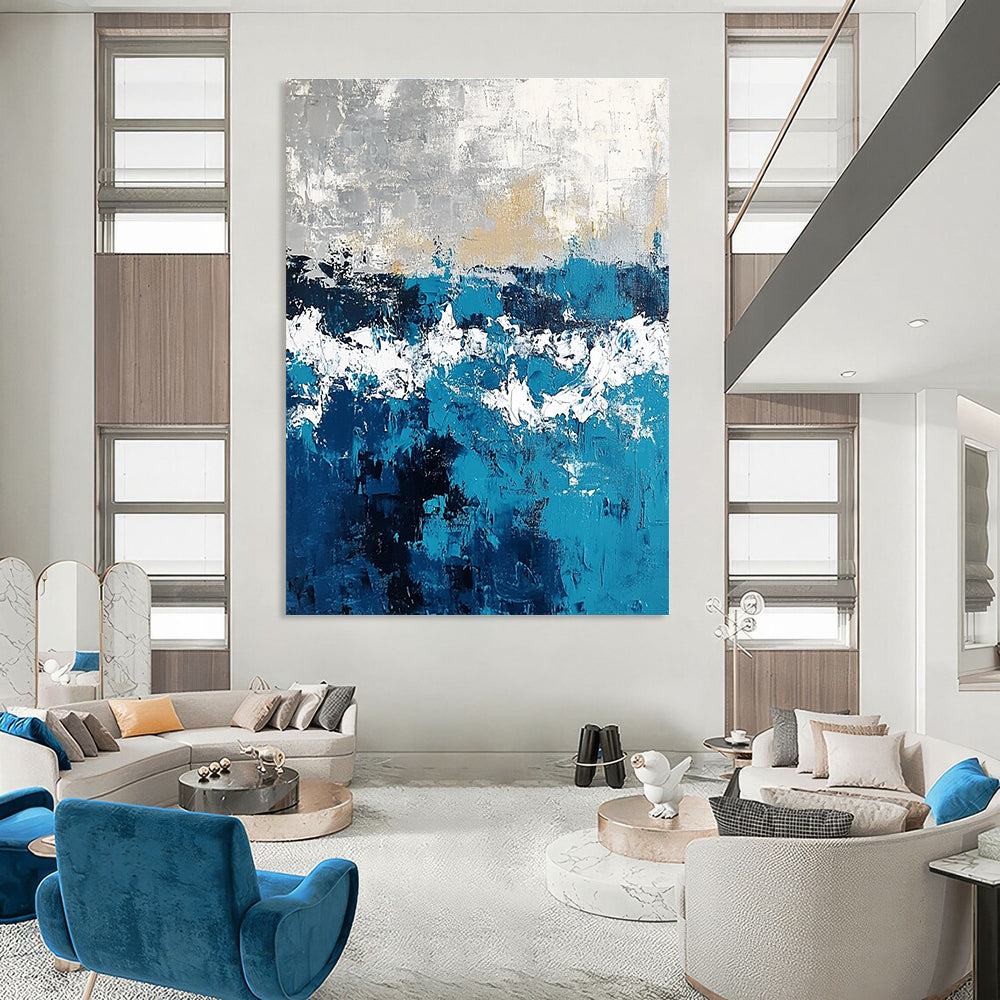 Blue and Gold Abstract Painting for Luxurious Interiors GAB0736