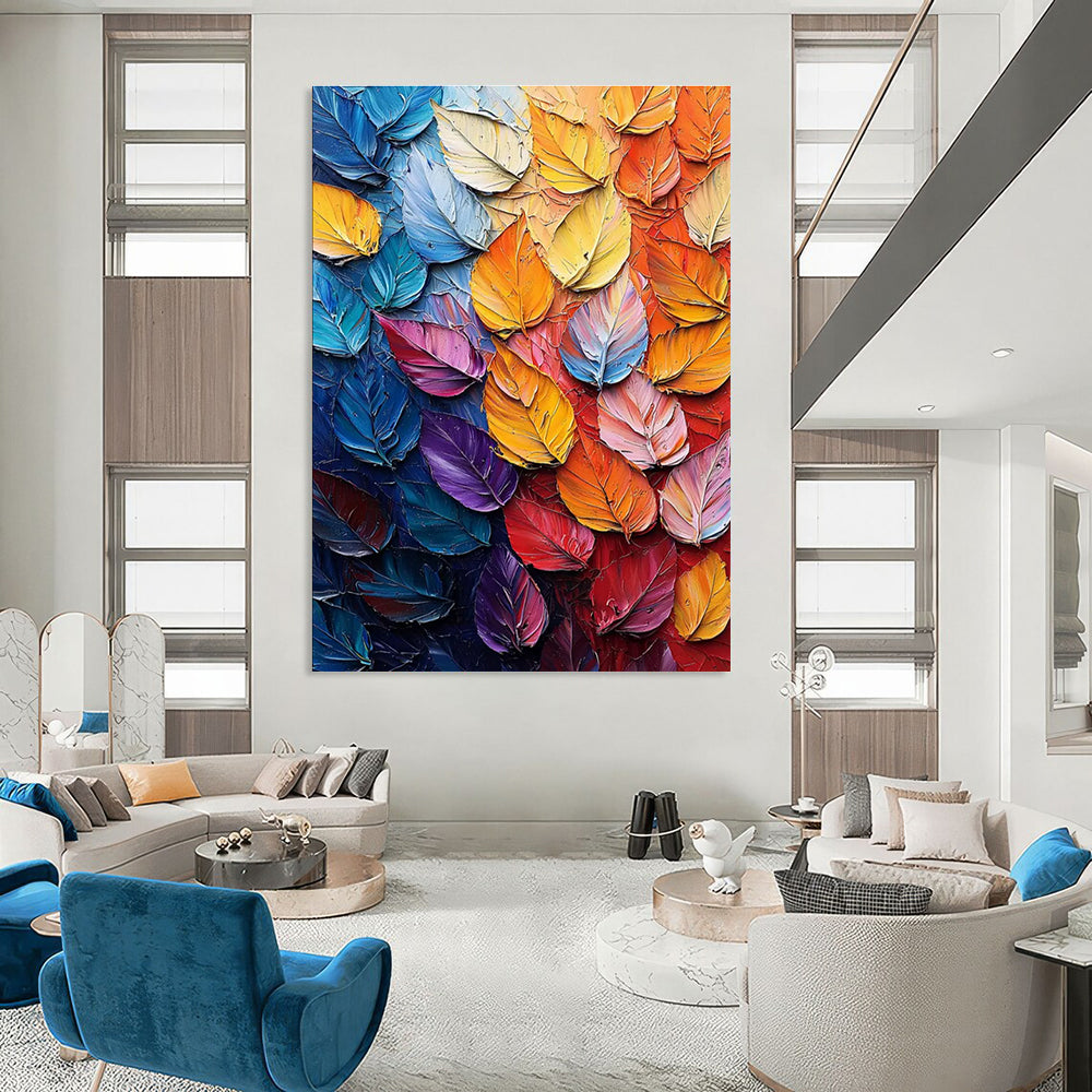 Colorful Leaf Texture Abstract Painting for Nature - Inspired Studies HENG424