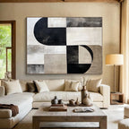 Monochromatic Geometric Fusion Abstract Painting with Minimalist Elegance WINK211