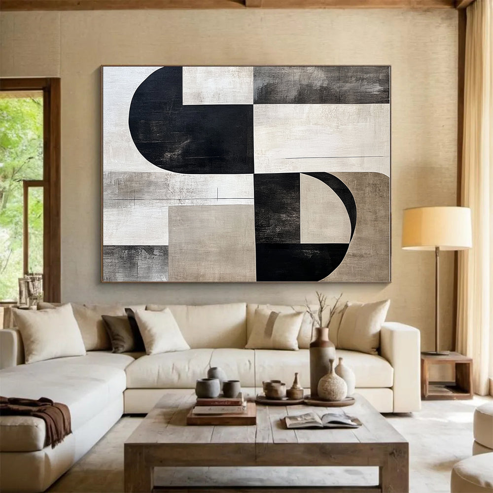 Monochromatic Geometric Fusion Abstract Painting with Minimalist Elegance WINK211