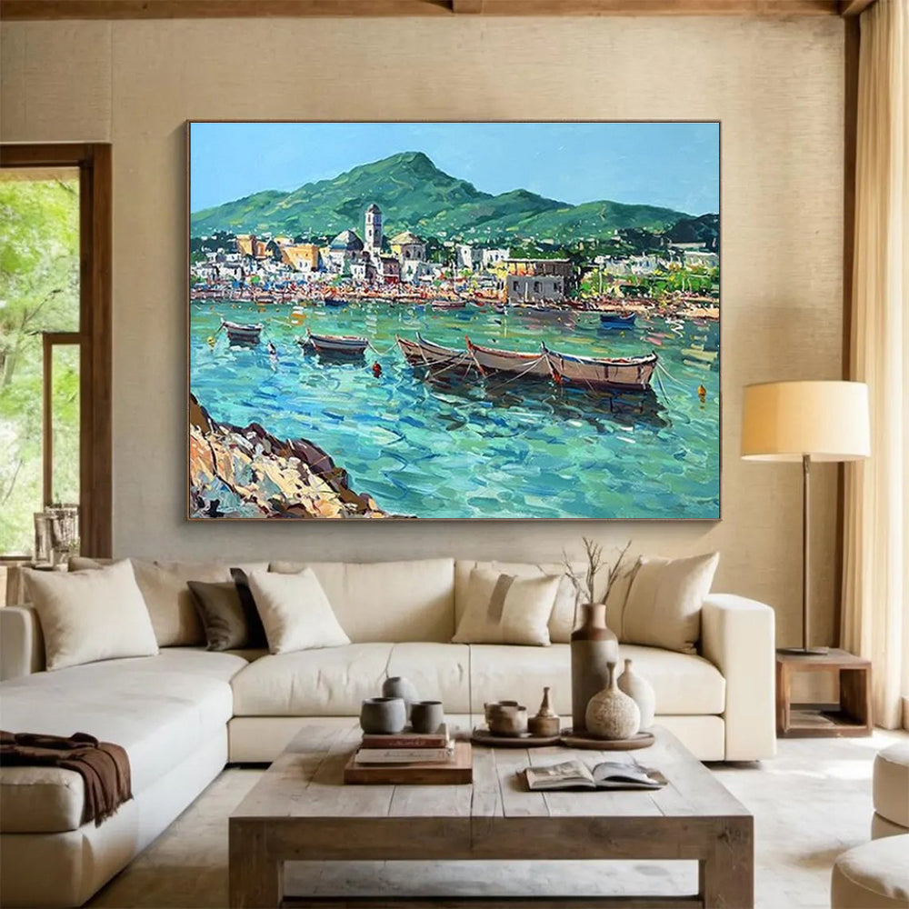Coastal Boats Abstract Painting for Seaside Resort Lobbies YHT467