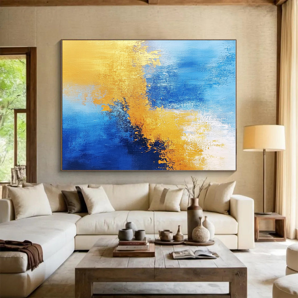 Blue - Gold Abstract Fusion Painting with Vibrant Unity WINK379
