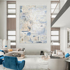 Light - Toned Abstract with Blue Marks Painting for Coastal - Inspired Bedrooms HENG144