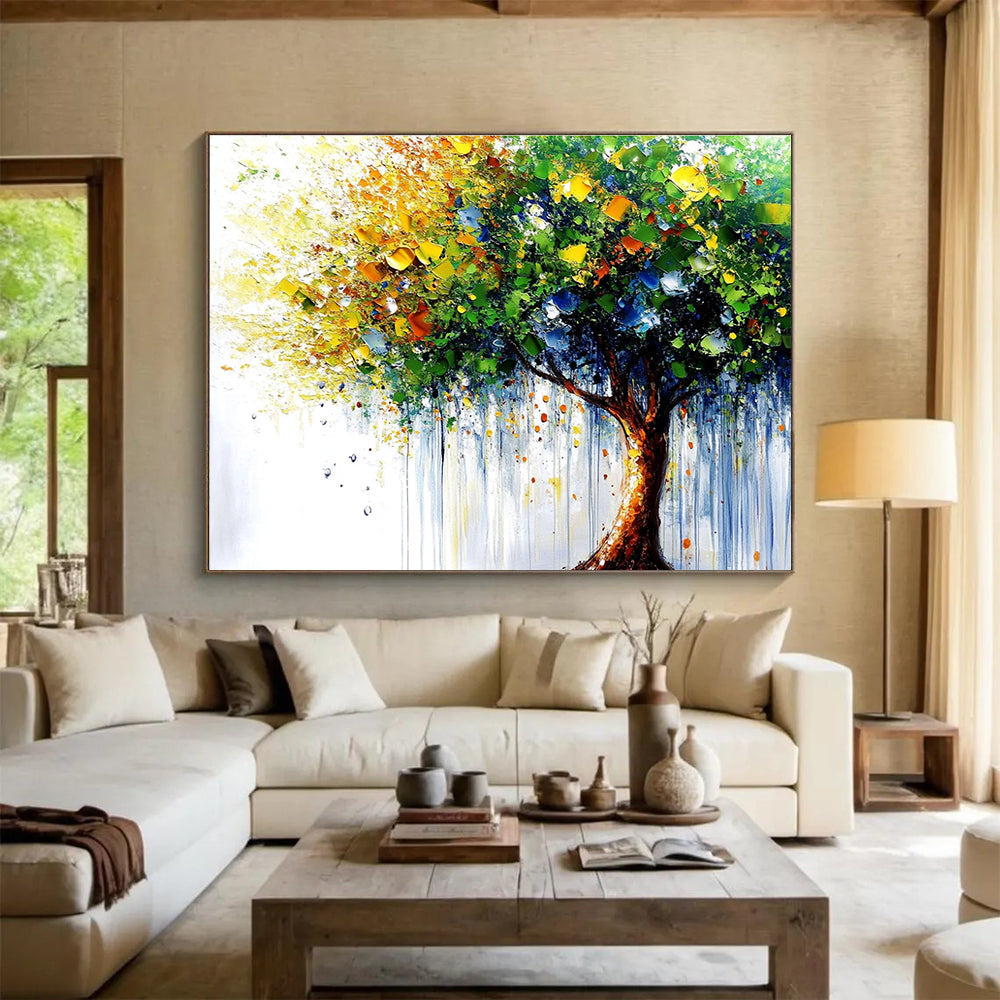 Colorful Tree of Life Abstract Painting with Joyful, Dripping Energy ABS444