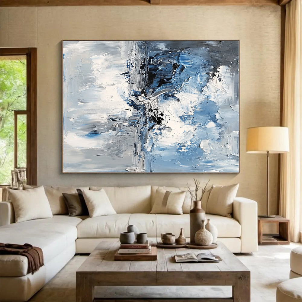 Textured Blue White Abstract Painting with Oceanic Depth WINK573