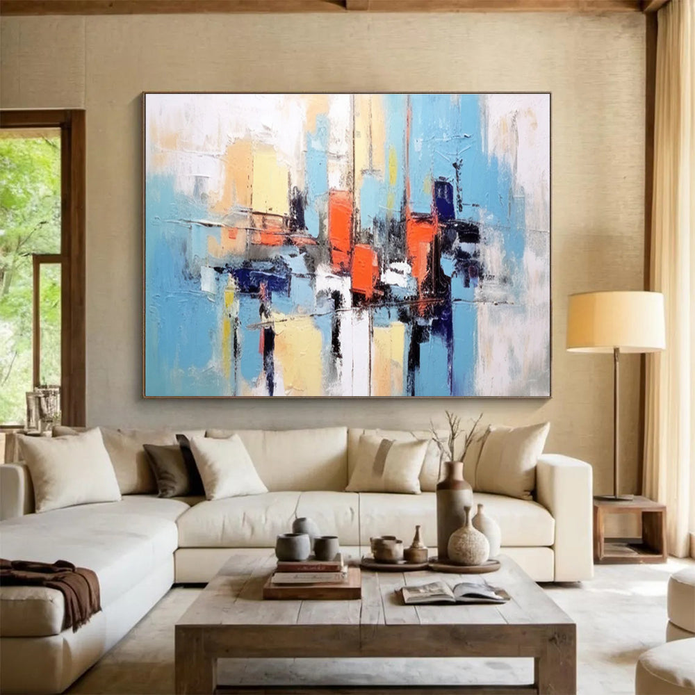 Blue - Toned City Abstract Painting for Modern Apartments YHT067