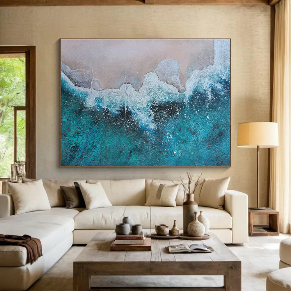 Beach Waves Abstract Textured Painting for Coastal Homes YHT039