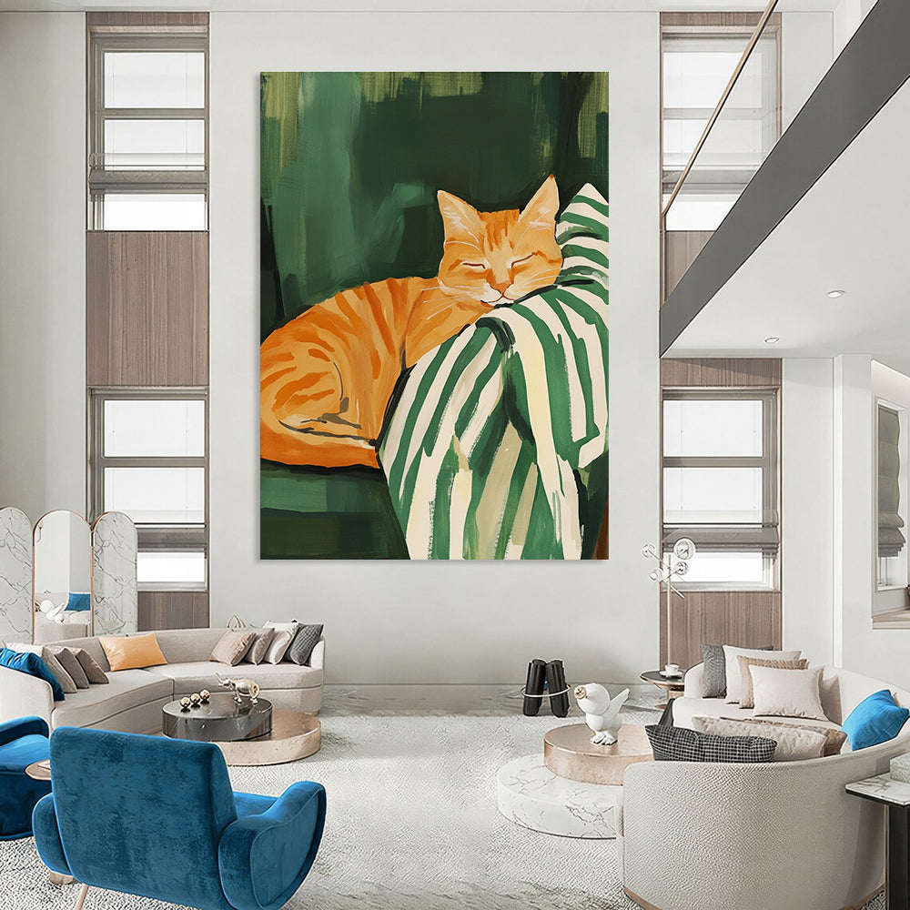 Sleeping Orange Cat Abstract Painting of Cozy Feline Charm GAB0150