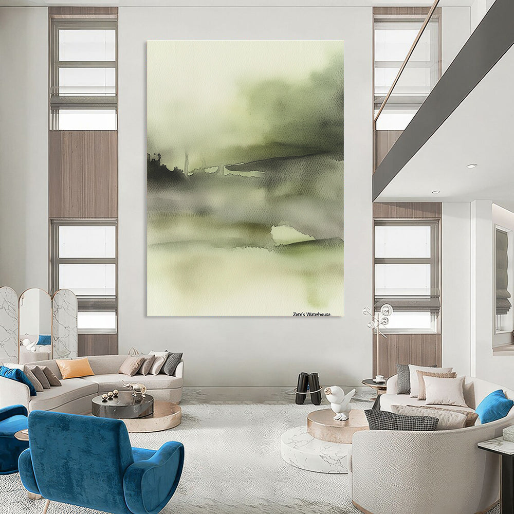 Misty Green Watercolor - Serene Landscape Abstract Art GAB0508