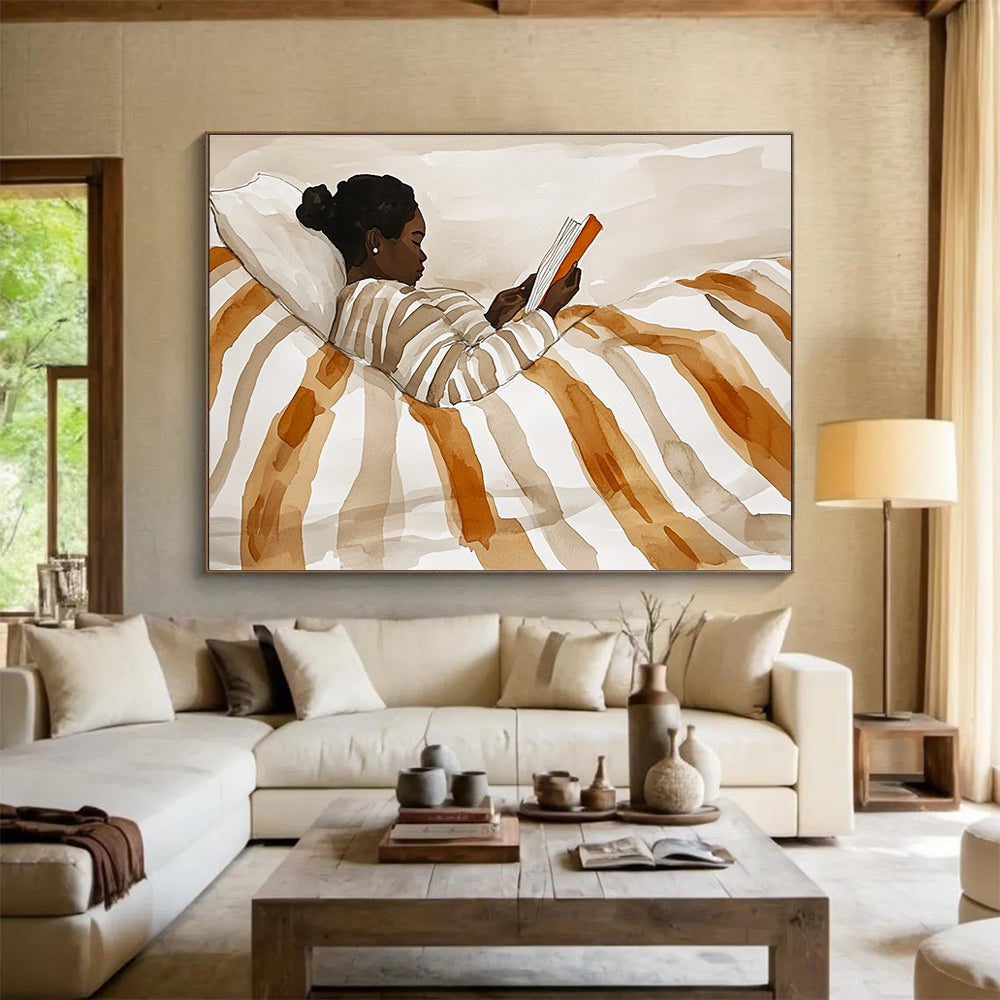 Woman Reading in Bed Abstract Painting with Intimate Comfort ABS615