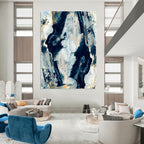 Dynamic Blue - Black Abstract Forms Painting for Dramatic Interiors HENG244