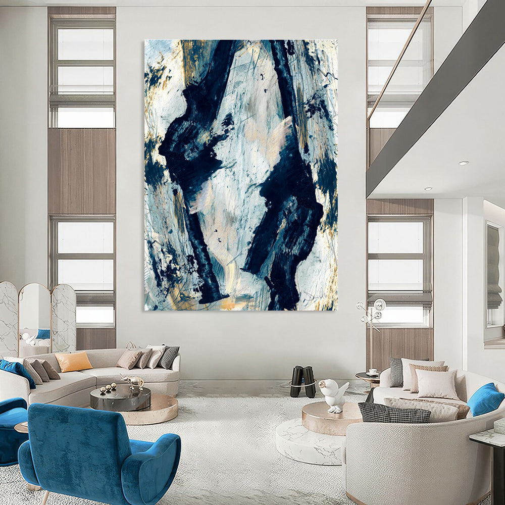 Dynamic Blue - Black Abstract Forms Painting for Dramatic Interiors HENG244