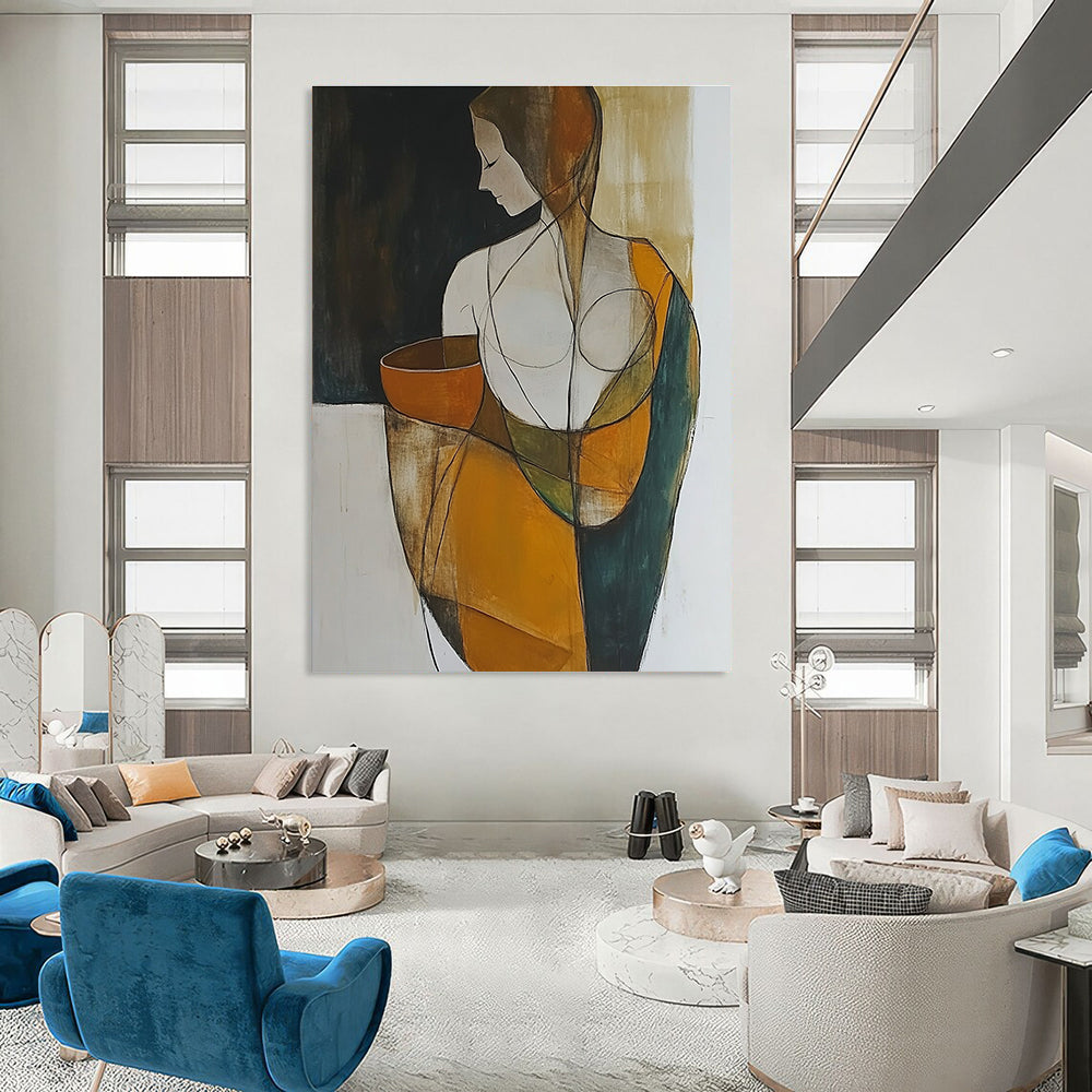 Stylized Figure with Bowl Abstract Painting for Cultural Vibes GAB0718