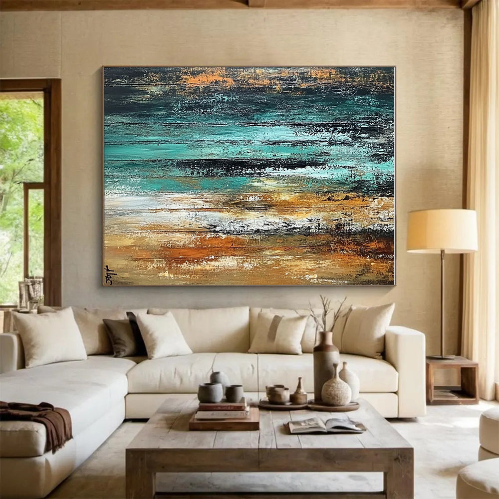 Teal Brown Gray Abstract Painting with Earthy Depth WINK485