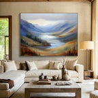 Misty Mountain Valley Lake Painting with Soothing Tranquil Hues ABS560
