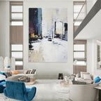 Snowy Urban Street - Winter Cityscape Abstract Painting GAB0572
