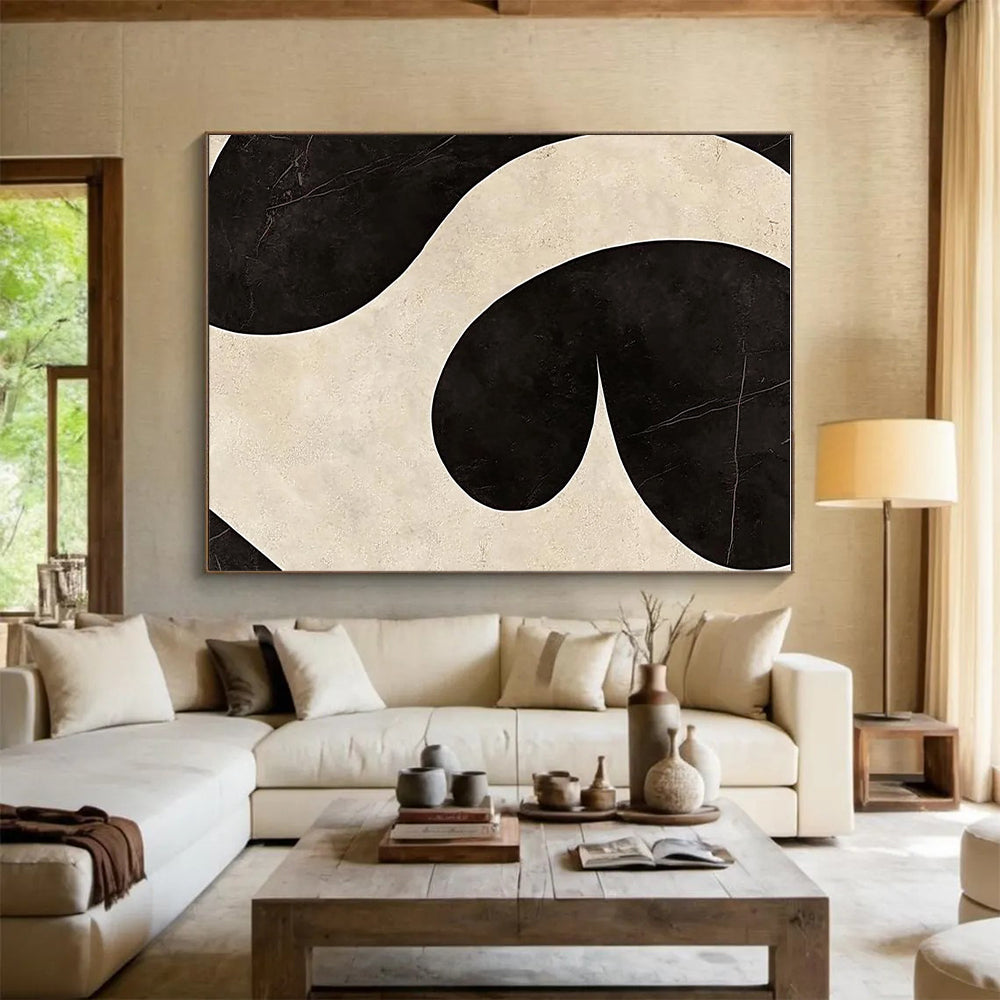 Black and White Curved Abstract Painting with Dynamic Contrast WINK065