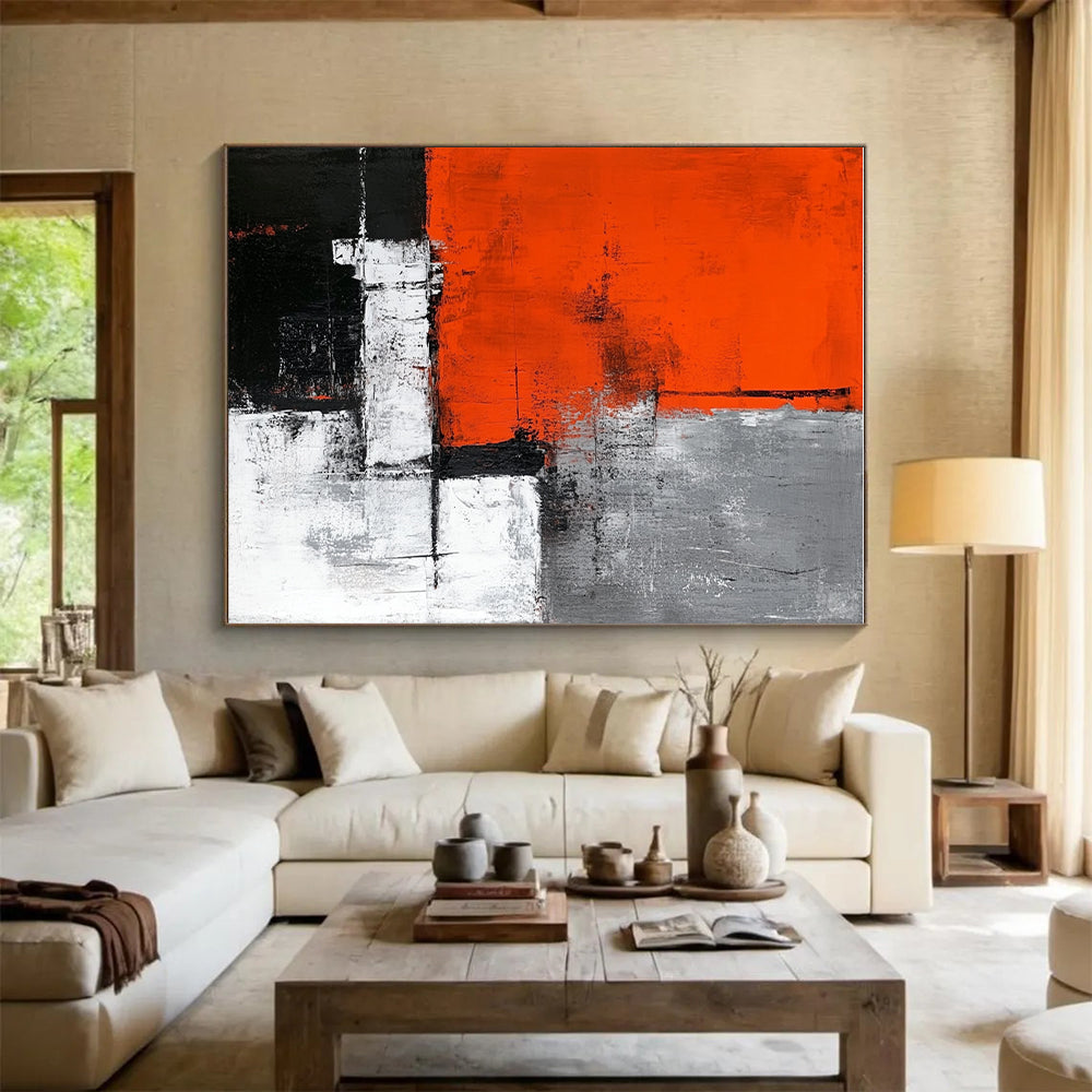 Orange Gray Black Abstract Painting with Bold Shapes WINK660