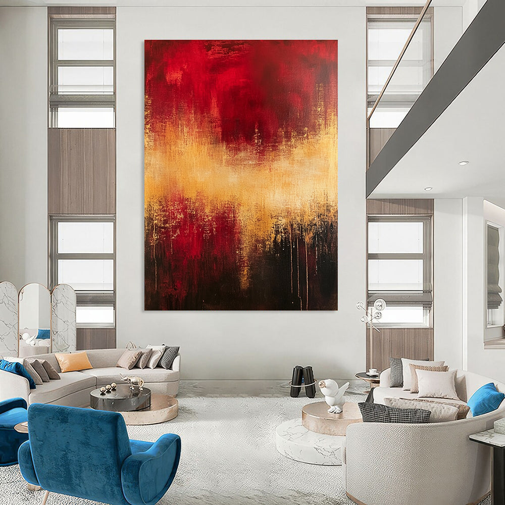 Red and Gold Abstract Painting for Dramatic - Themed Theaters GAB0919