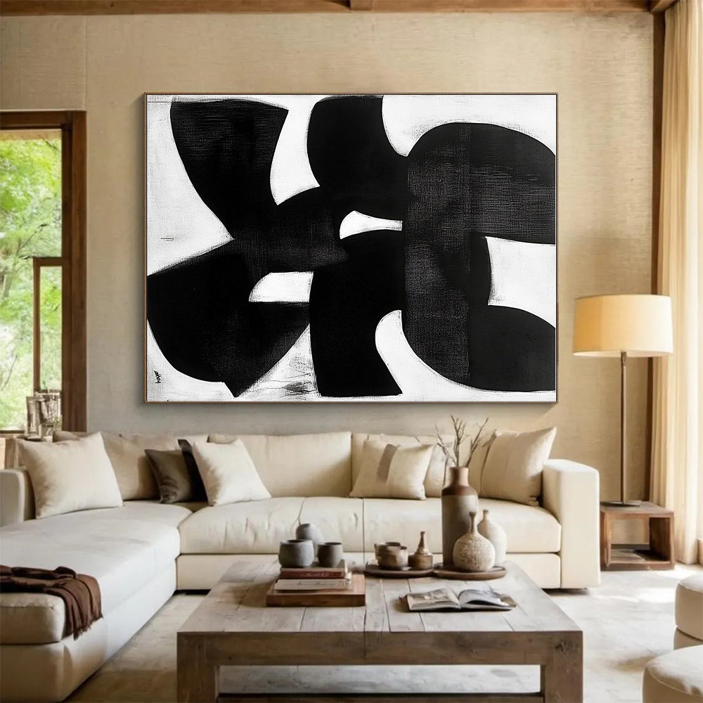 Bold Black and White Shapes Abstract Painting with Graphic Impact WINK011