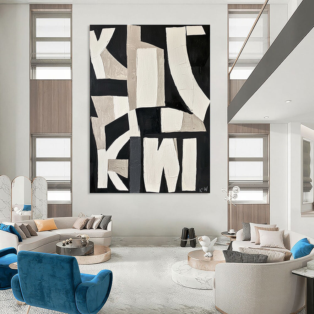 Monochrome Geometric Abstract Painting for Industrial Lofts GAB0773