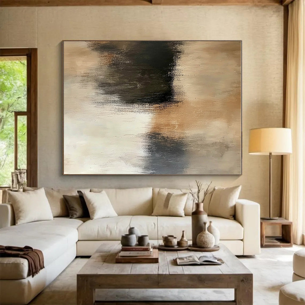 Beige Black Abstract Painting with Quiet Sophistication WINK545