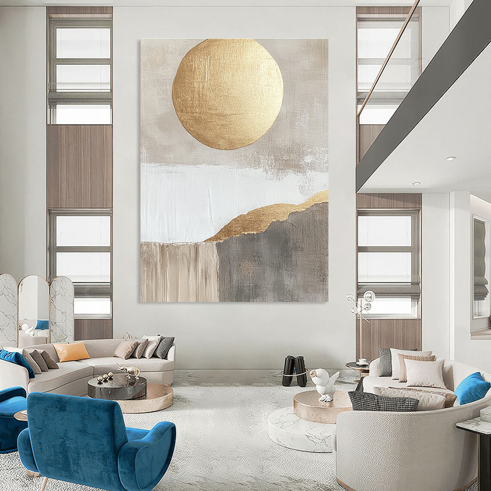 Gold Sun and Mountain Abstract - Modern Landscape Art GAB0558