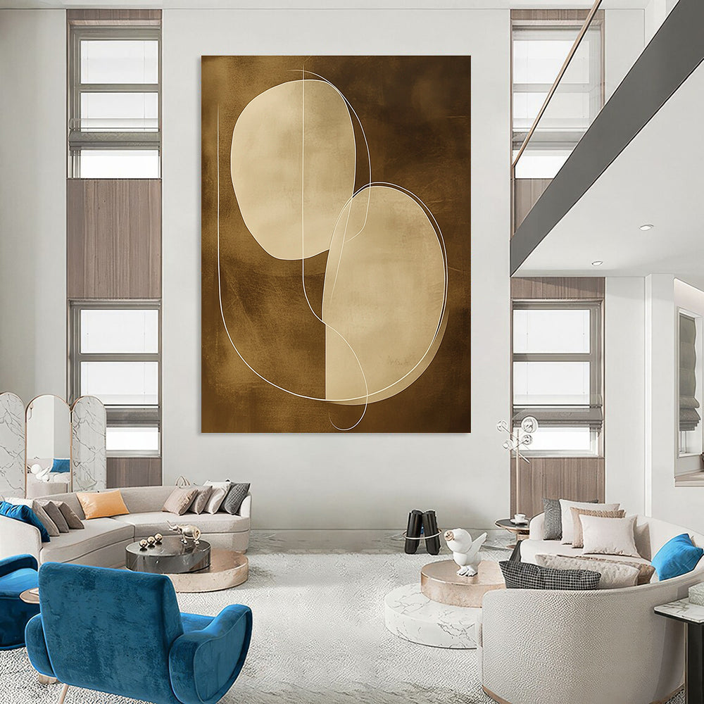 Brown and White Geometric Abstract Painting for Minimalist Offices GAB0971