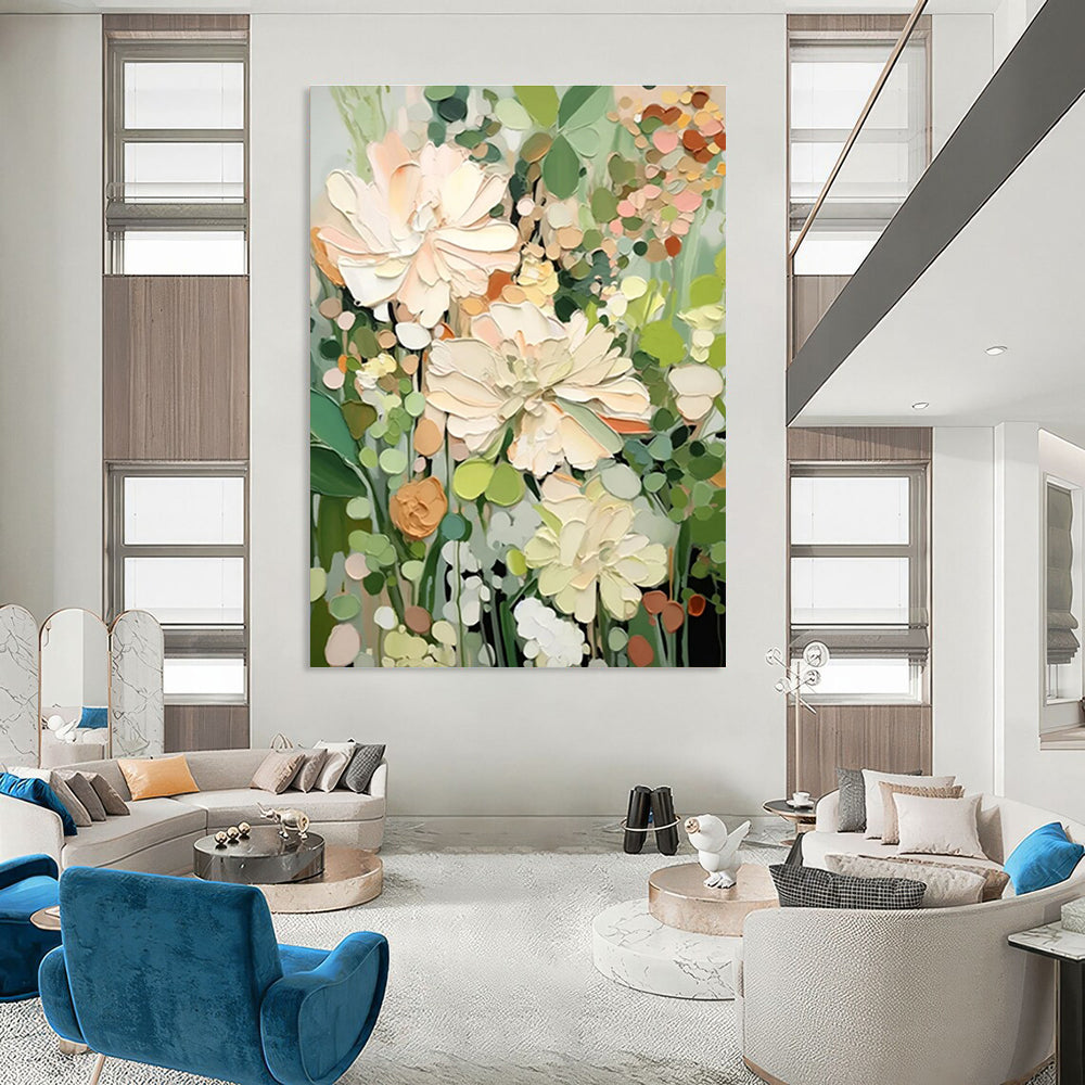 Textured Floral Abstract Painting for Serene Bedrooms HENG422