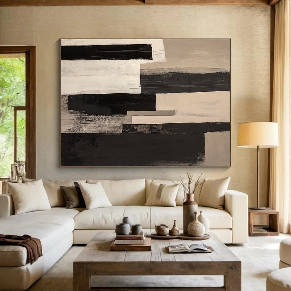 Black and White Vertical Abstract Painting with Stark Contrast WINK228