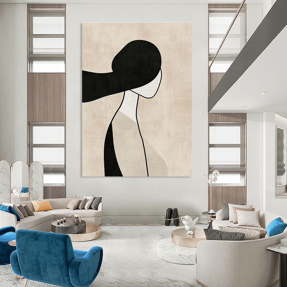 Minimalist Woman Silhouette Abstract Painting for Serene Bedroom Corners GAB1378