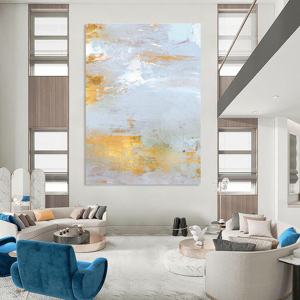 Gold - Accented Light Abstract Painting for Luxury Home Interiors HENG160