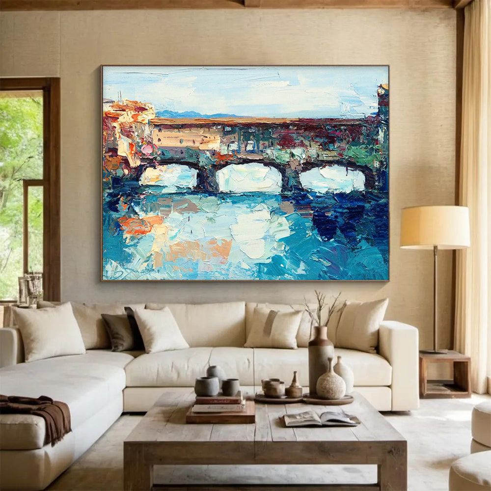 Ancient Bridge Abstract Painting for Riverfront Restaurant Dining Areas YHT455