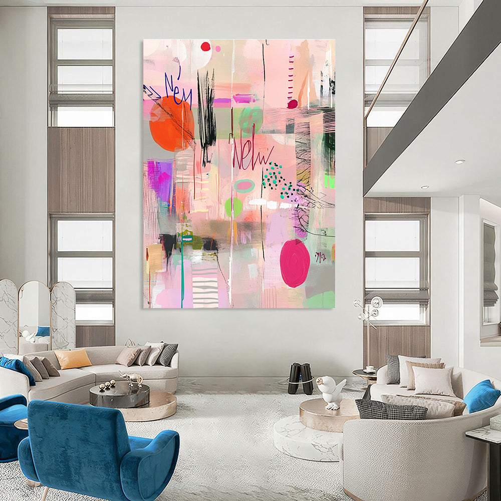 Pastel - Colored Abstract Collage Painting for Bohemian - Styled Cafes GAB1121