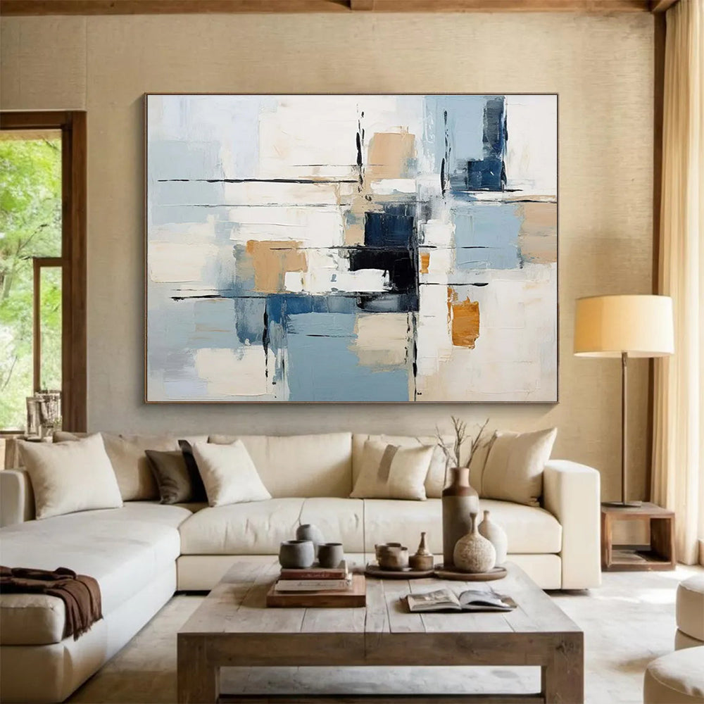 Soft Color Block Abstract Painting for Calm Interiors YHT091
