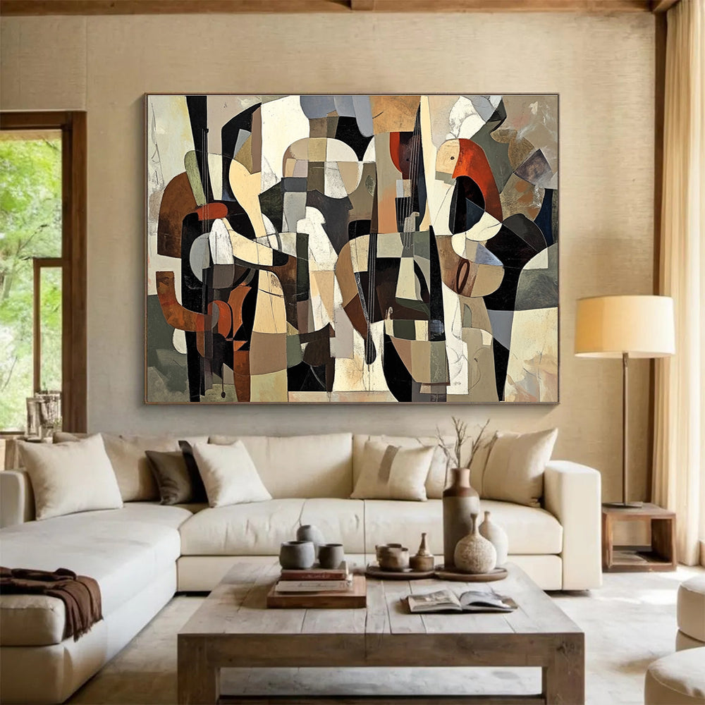 Cubist Musical Ensemble Abstract Painting with Intricate Layered Shapes ABS553